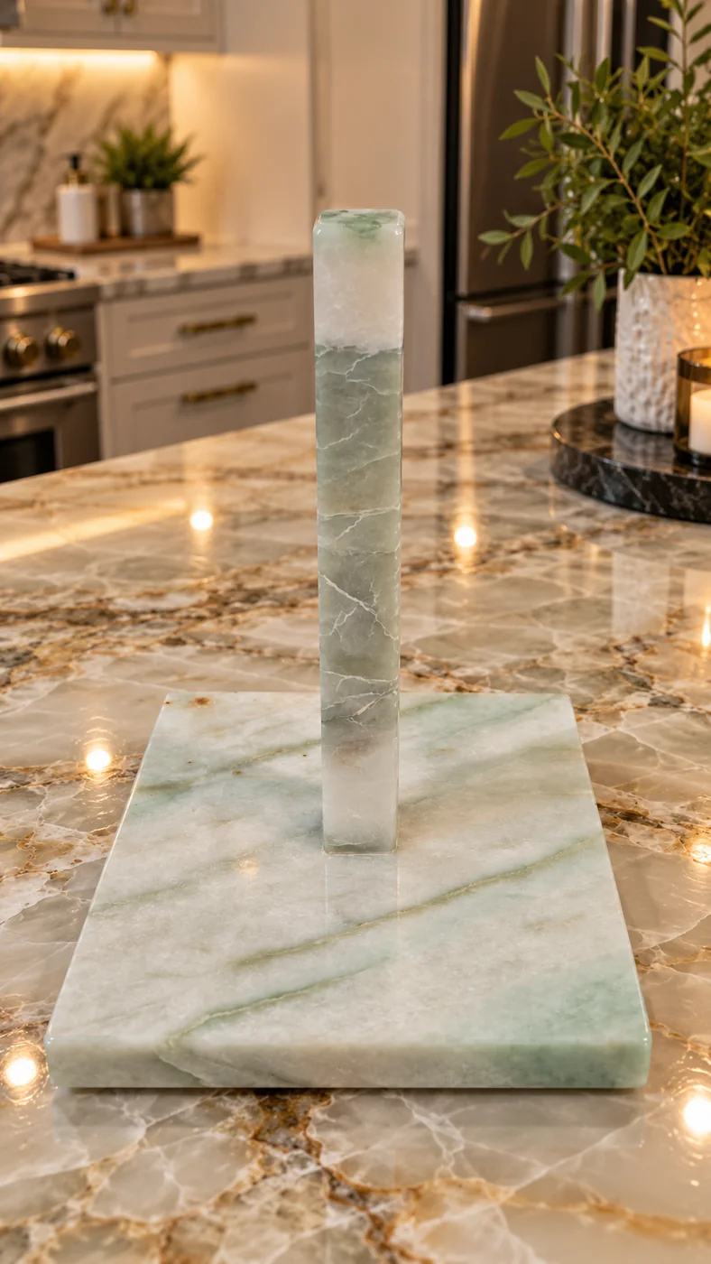 Diseño de muestra de portarrollos con base cuadrada de piedra verde clara